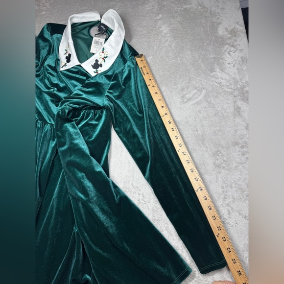 NWT Disney Mickey Mouse Holiday Green Velvet Long Sleeve White Collared Dress 0 - Picture 11 of 16